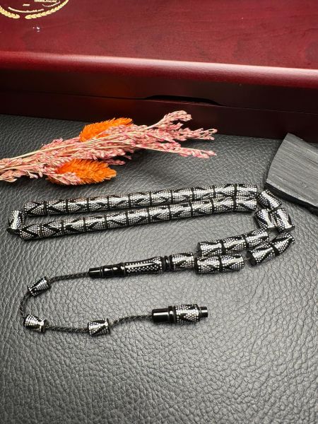 Kesme Model Gümüş Yarma Erzurum Oltu Taşı Tesbih