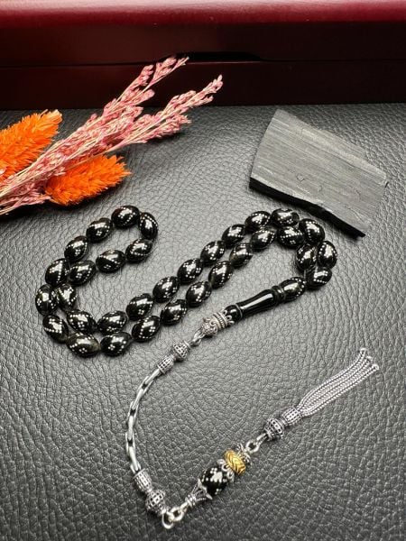 Gümüş  İşlemeli Erzurum Oltu Taşı Tesbih