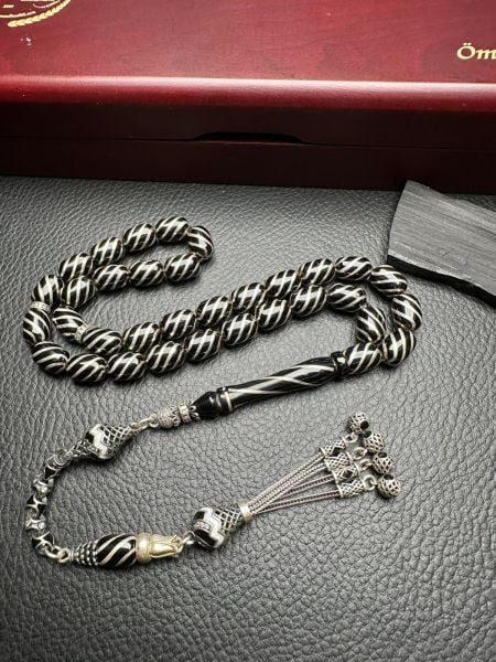 Kapsül Model Gümüş  Yarma İşlemeli Erzurum Oltu Taşı Tesbih