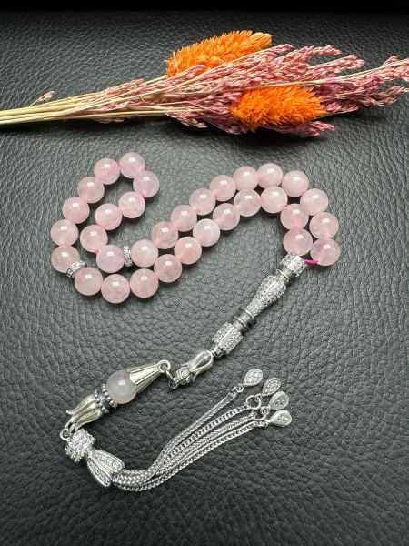 Küre Model Pembe Kuvars Doğal Taş Tesbih