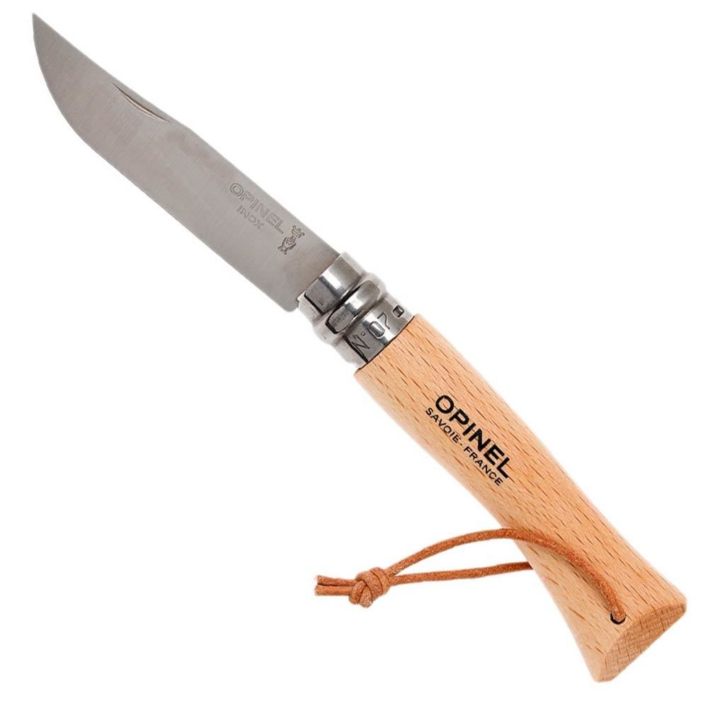 Opinel Inox 7 No Kayın Saplı Paslanmaz Çelik Çakı (Deri İpli)