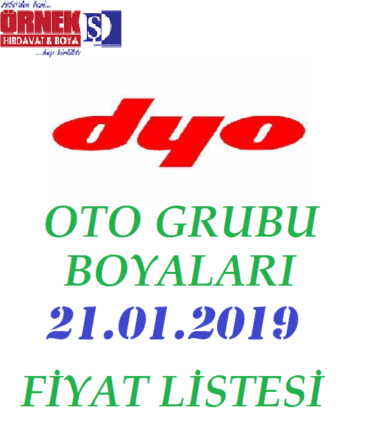 DYO OTO BOYALARI FİYAT LİSTESİ-21-01-2019