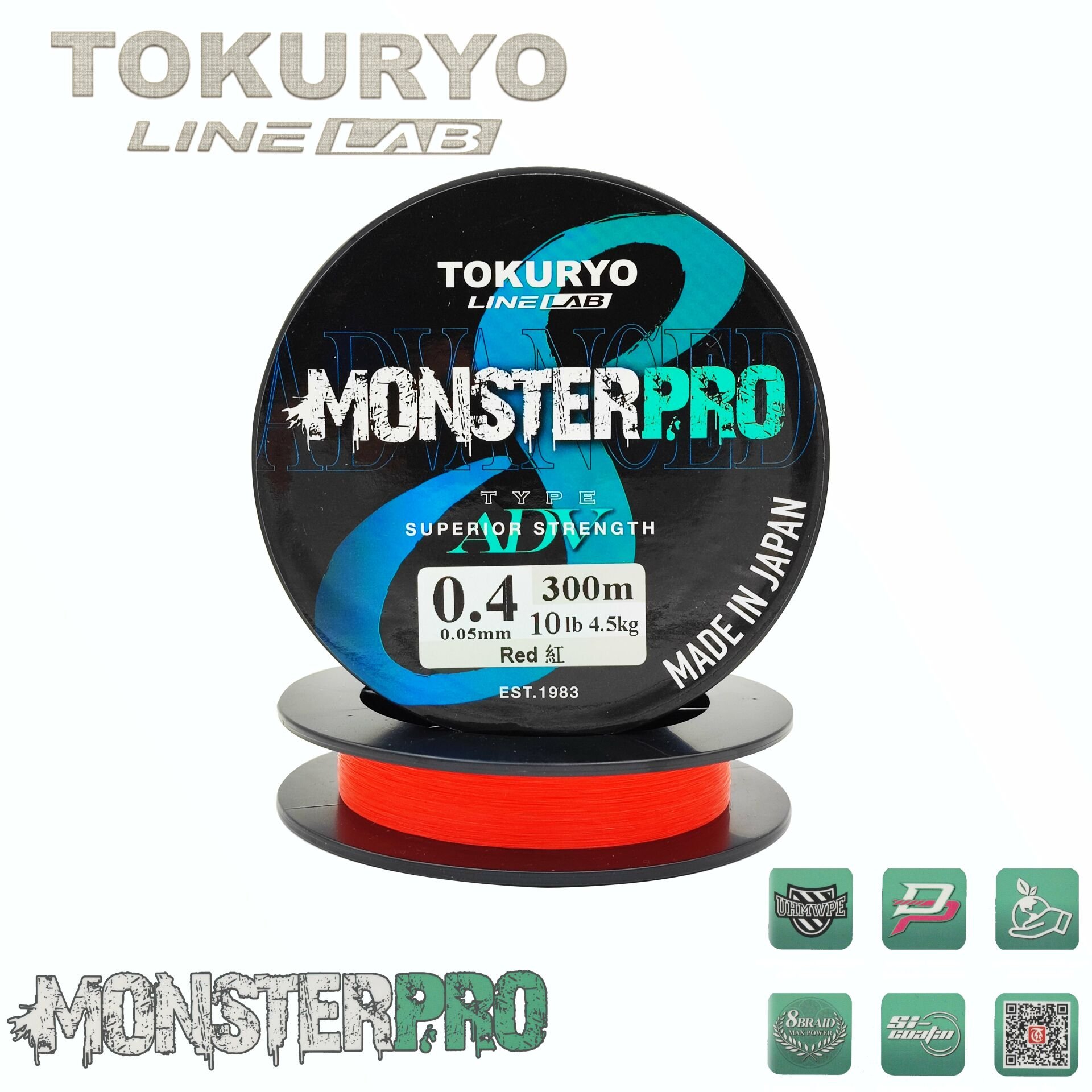 TOKURYO LINE LAB MONSTERPRO X8 0.4pe 0.05mm 10Ib 4.5kg Red 300mt