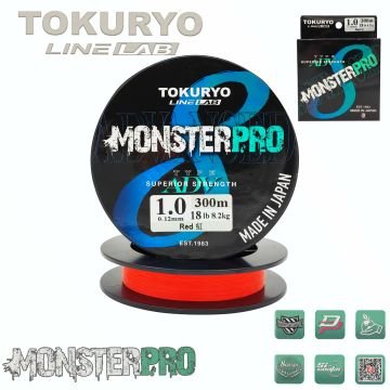 TOKURYO LINE LAB MONSTERPRO X8 1.0pe 0.12mm 18Ib 8.2kg Red 300mt