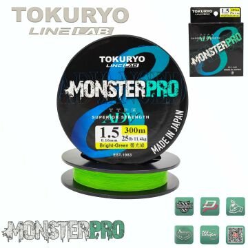 TOKURYO LINE LAB MONSTERPRO X8 1.5pe 0.16mm 25Ib 11.4kg Bright-Green 300mt