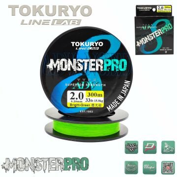 TOKURYO LINE LAB MONSTERPRO X8 2.0pe 0.20mm 33Ib 15.0kg Bright-Green 300mt
