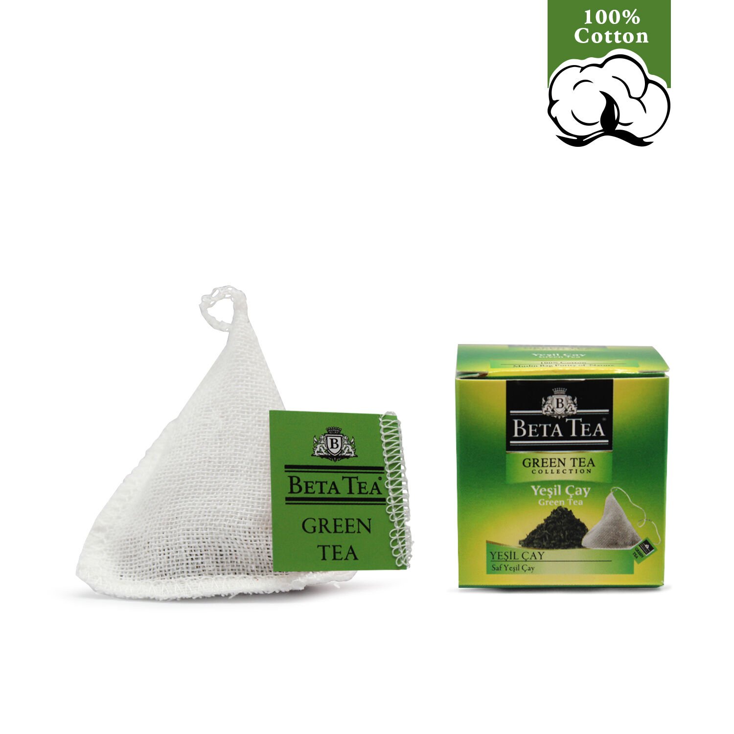 Beta Tea Wellness Green Müslin Piramit Yeşil Çay 2 gram (%100 Doğal Pamuk Dokuma)