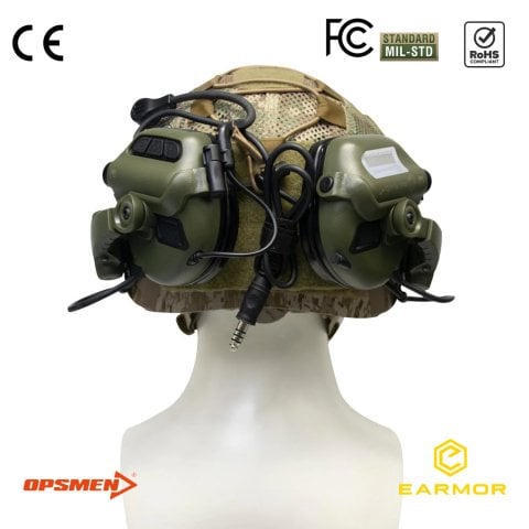 Earmor M32X Mark3 Milpro İşitme Koruyucu Mikrofonlu Arka Ray Uyumlu Kulaklık - Yeşil