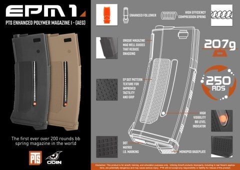 PTS Enhanced Polymer Magazine (EPM1) 250BB Midcap SIYAH AEG Şarjörü