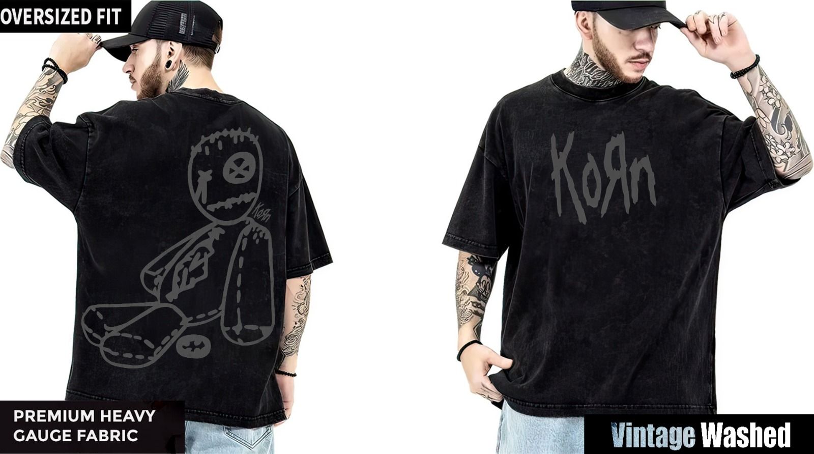 Korn Yıkamalı Over Size Tişört M