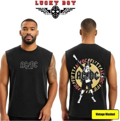 Ac Dc Yıkamalı Kolsuz Tişört S