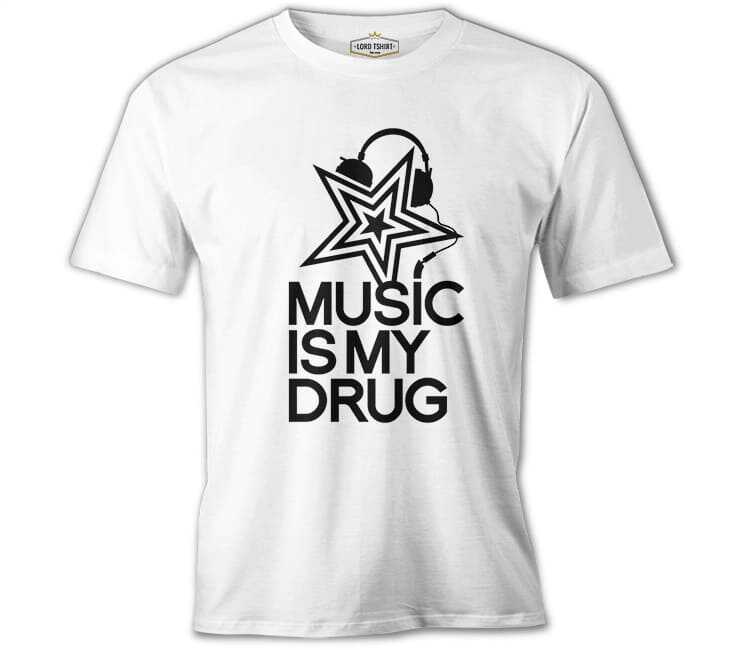 Music is My Drug - Yıldız Beyaz Erkek Tişört