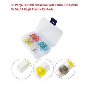 50 Parça Lehimli Makaron Seti Kablo Birleştirici Ek Muf 4 Çeşit Plastik Çantada