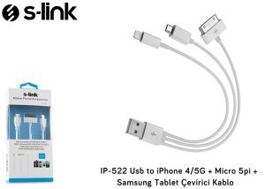 S-LİNK IP-522 USB IPOD/IPAD/IPHONE4 /SAMSUNG USB DATA ŞARJ - (BEYAZ) 3İN1