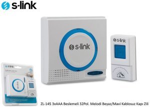 S-link ZL-145 3xAA Beslemeli 32Pol. Melodi Beyaz/Mavi Kablosuz Kapı Zili