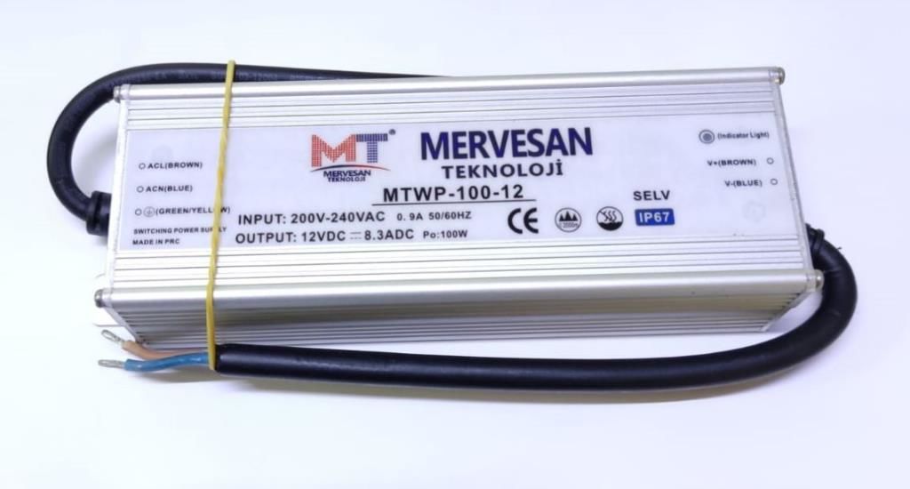 MERVESAN MSWP-100-12 METAL  12V 8,5 AMP 100W SWITCHING ADAPTÖR IP67