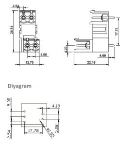 1/2 MR 5,08mm ERKEK 180 PCB 2Lİ  Katlı KLEMENS YEŞİL SKS 5,08-KE 2/2 1150 MR