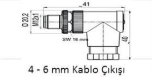 BİNDER M12 4 Pin Erkek Açılı Kablo Tip 4-6mm Kablo Girişi Vidalı Bağlantı 99 0429 24 04