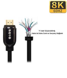 S-link SL-H8K01 HDMI TO HDMI 1.5m 8K Ultra HDR 2.1V 7680P Metal Kılıflı Kablo