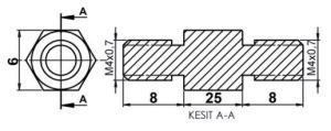 DİSTANS  METAL  AK-YP-4225  METRİK 4  25 mm  ERKEK - ERKEK  YÜKSELTEÇ