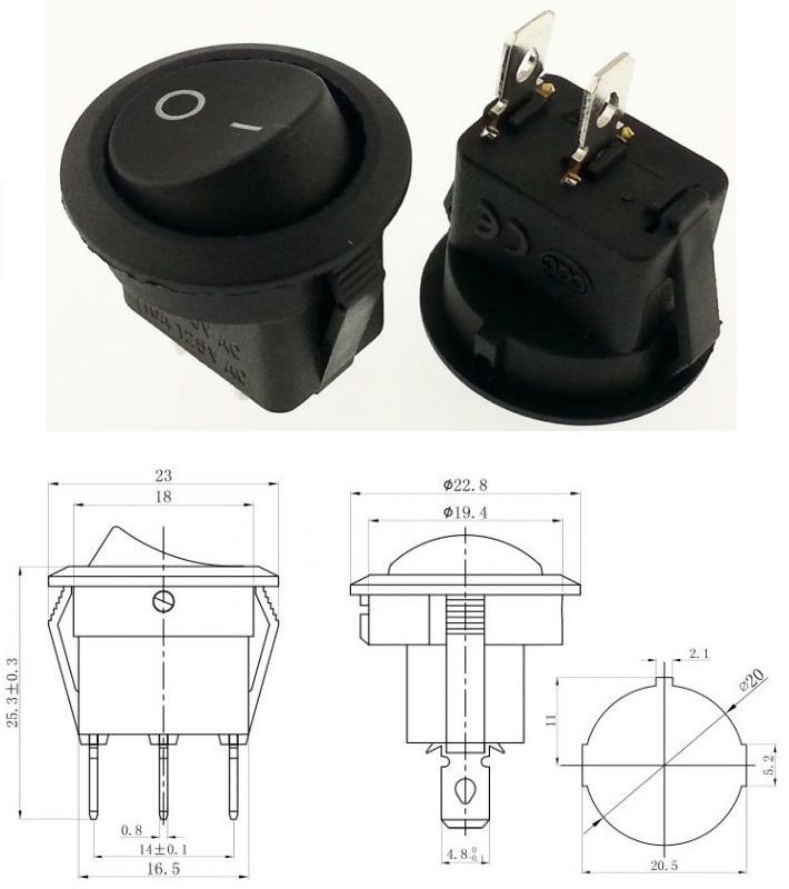 Anahtar Yuvarlak Siyah On Off Işıksız 2 Pin 6a 250v Kcd1 / Ic-133 ( Kalıcı Tip )