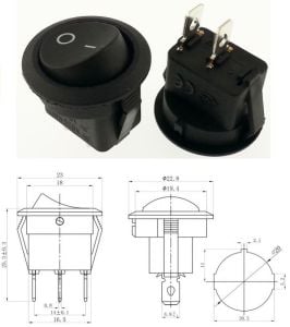 Anahtar Yuvarlak Siyah On Off Işıksız 2 Pin 6a 250v Kcd1 / Ic-133 ( Kalıcı Tip )