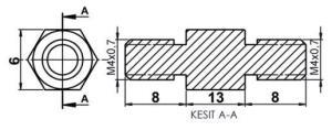 DİSTANS  METAL  AK-YP-4213  METRİK 4  13 mm  ERKEK - ERKEK  YÜKSELTEÇ