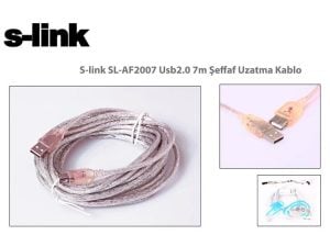 USB A ERKEK = A DİŞİ 7 mt UZATMA Şeffaf USB 2.0  SL-AF2007 S-LİNK