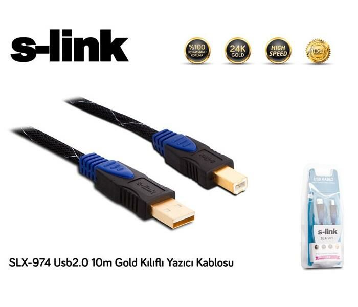 S-link SLX-974 Usb2.0 10 Metre Gold Kılıflı Yazıcı Kablosu