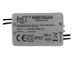 Mervesan Mswp / Mtwp-06-12 12v Dc 0,5a Sabit Voltaj Plastik Kasa Adaptör İp67