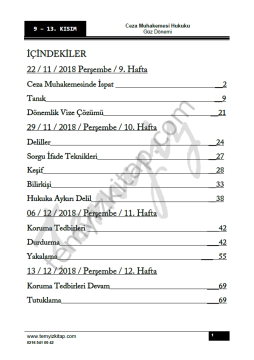 Okan Üniversitesi Ceza Muhakemesi Hukuku 2018-2019 Güz Dönemi 9-13