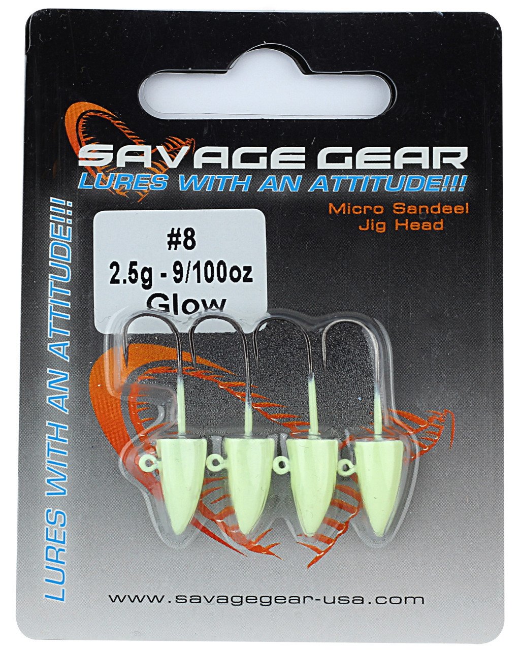 Savage gear LRF Micro sandeel jigghead 1.5g #8 4pcs Glow Suni Yem