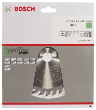 Bosch - Optiline Serisi Ahşap için Daire Testere Bıçağı 160*20/16 mm 36 Diş