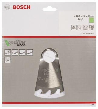 Bosch - Optiline Serisi Ahşap için Daire Testere Bıçağı 184*30 mm 24 Diş