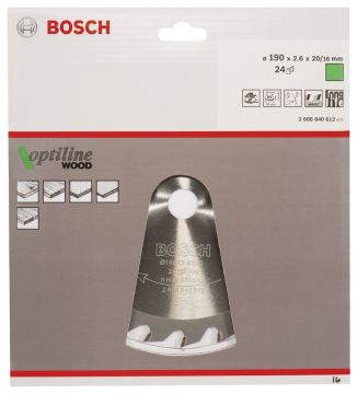 Bosch - Optiline Serisi Ahşap için Daire Testere Bıçağı 190*20/16 mm 24 Diş