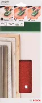 Bosch - Titreşimli Zımpara Kağıdı 10'lu, 115 x 280 mm 60 Kum 14 Delik