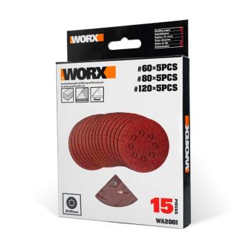 WORX WA2001 125mm 60, 80, 120 Kum, 15 Adet Cırtlı Universal Eksantrik Zımpara Kâğıdı Seti