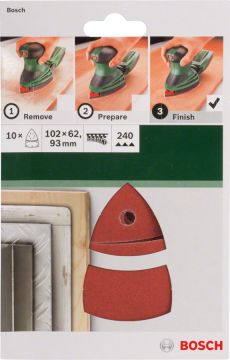 Bosch - Multi Zımpara Kağıdı 10'lu, 102 x 62/93 mm 240 Kum 11 Delik