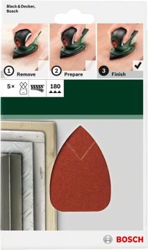 Bosch - Multi Zımpara Kağıdı 5'li, 95 x 135 mm 180 Kum 4 Delik