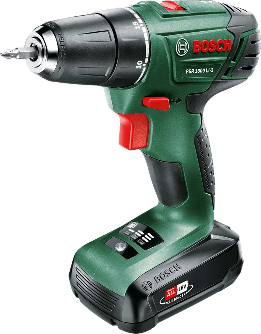 Bosch PSR 1800 LI-2 Tek Akülü Delme Vidalama Makinesi (1 x 1,5 Ah) + 15 Parça Aksesuar