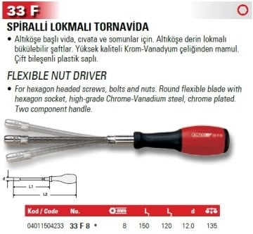 Altaş-Carolus 33F-8 Spiralli Lokma Uçlu Tornavida (8MM)