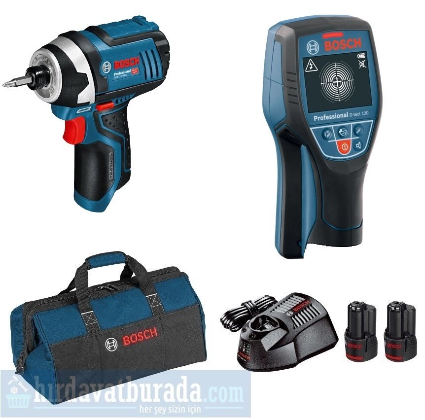 BOSCH GDR 12V-105 Akülü Darbeli Somun Sıkma + D-TECT 120 Akülü Duvar Tarama Cihazı