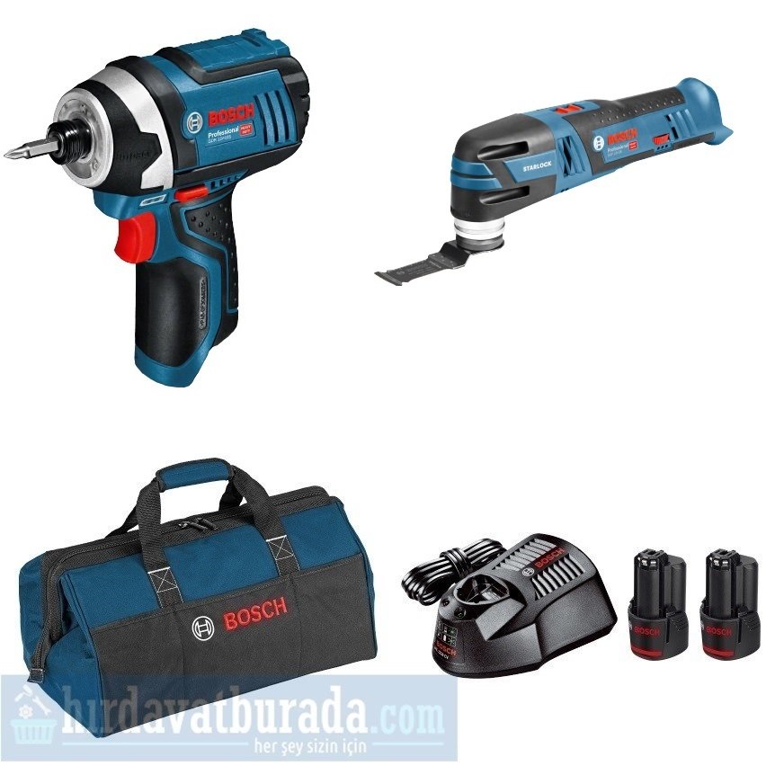 BOSCH GDR 12V-105 Akülü Darbeli Somun Sıkma + GOP 12V-28 Akülü Çok Yönlü Kesici