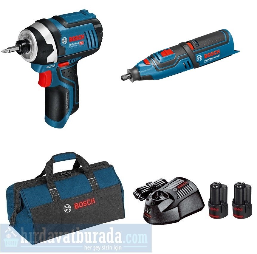 BOSCH GDR 12V-105 Akülü Darbeli Somun Sıkma + GRO 12V-35 Akülü Çok Amaçlı El Aleti