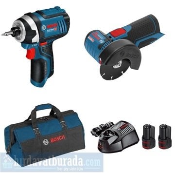 BOSCH GDR 12V-105 Akülü Darbeli Somun Sıkma + GWS 12V-76 Akülü Taşlama Makinası