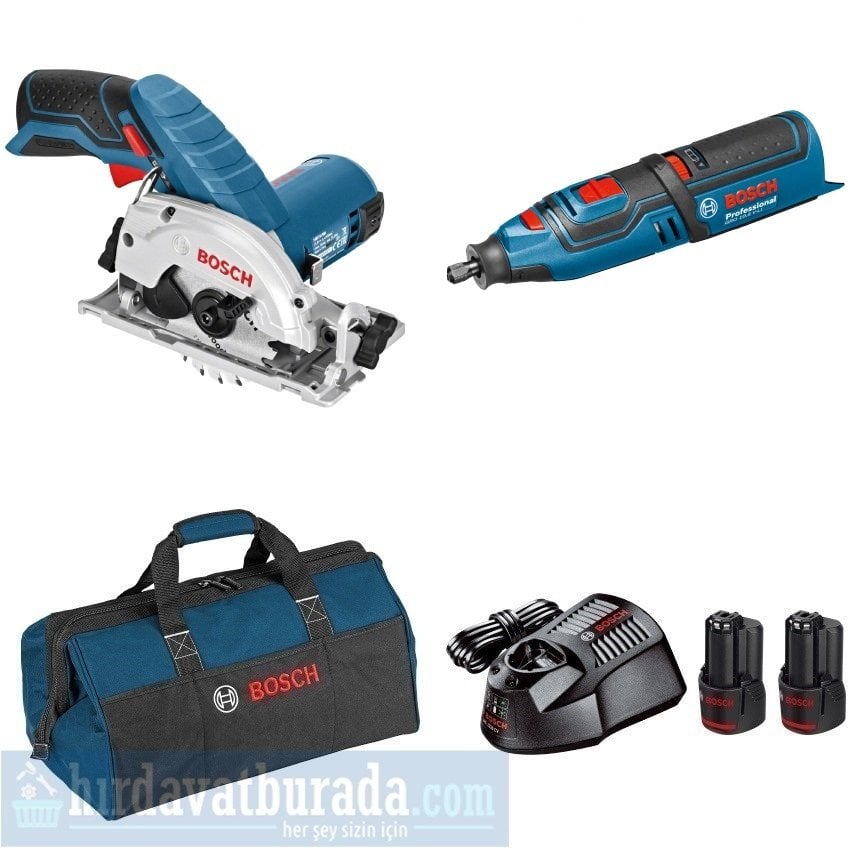 BOSCH GKS 12V-26 Akülü Daire Testeresi + GRO 12V-35 Akülü Çok Amaçlı El Aleti