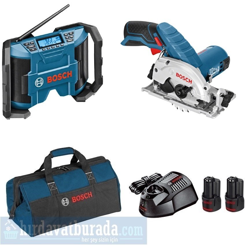 BOSCH GPB 12V-10 Akülü Şantiye Radyosu + GKS 12V-26 Akülü Daire Testeresi