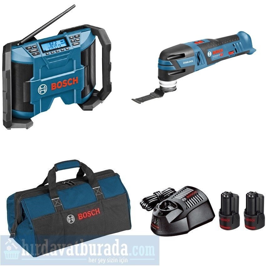 BOSCH GPB 12V-10 Akülü Şantiye Radyosu + GOP 12V-28 Akülü Çok Yönlü Kesici