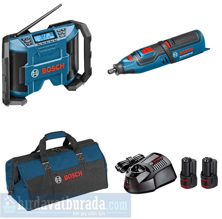 BOSCH GPB 12V-10 Akülü Şantiye Radyosu + GRO 12V-35 Akülü Çok Amaçlı El Aleti