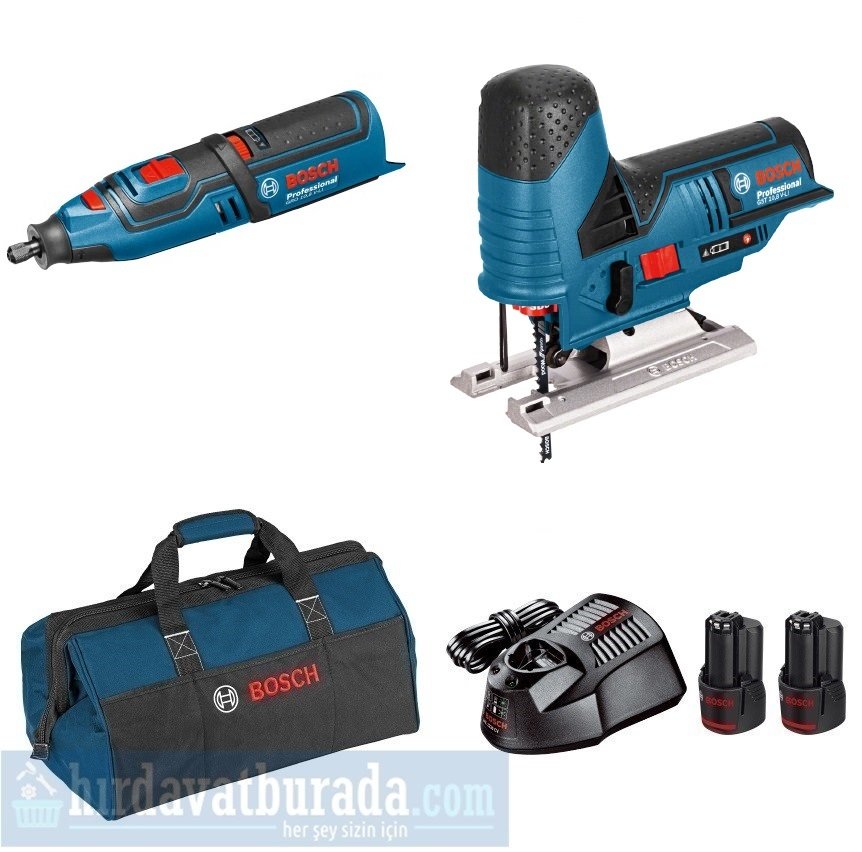 BOSCH GRO 12V-35 Akülü Çok Yönlü Kesici + GST 12V-70 Akülü Dekupaj Testeresi